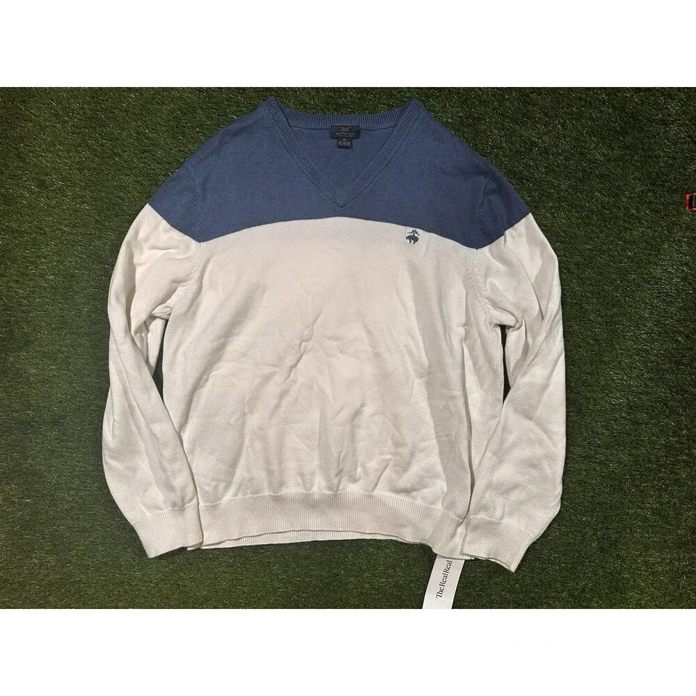 Brooks Brothers 346 XL V-Neck Sweater Blue White
